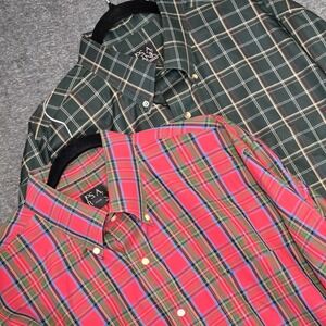 JOS A BANK Travelers Collection Mens Plaid Button Down Shirt Long Sleeve Size XL